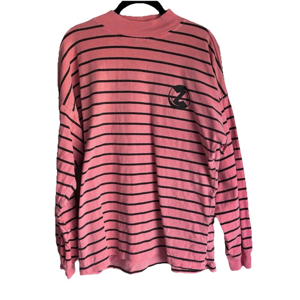 Vintage Jimmy Z Skateboarding long sleeve black Pink stripe shirt‎ size Medium